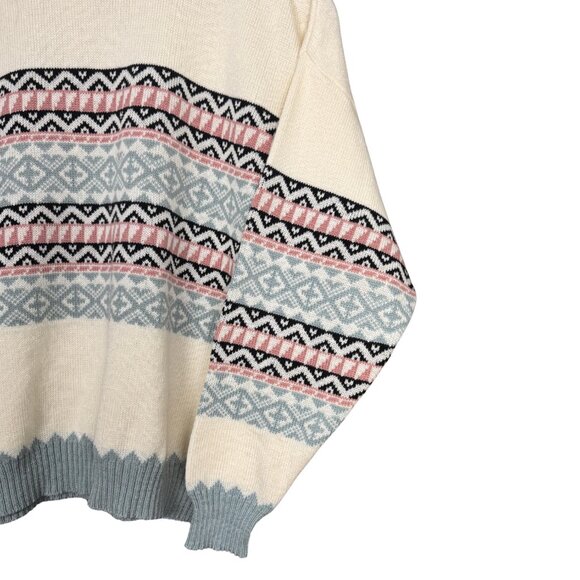 Vintage Nordic Sweater | Cream Fair Isle Knit | Scandi Cabincore Jumper | Cozy - Picture 3 of 5